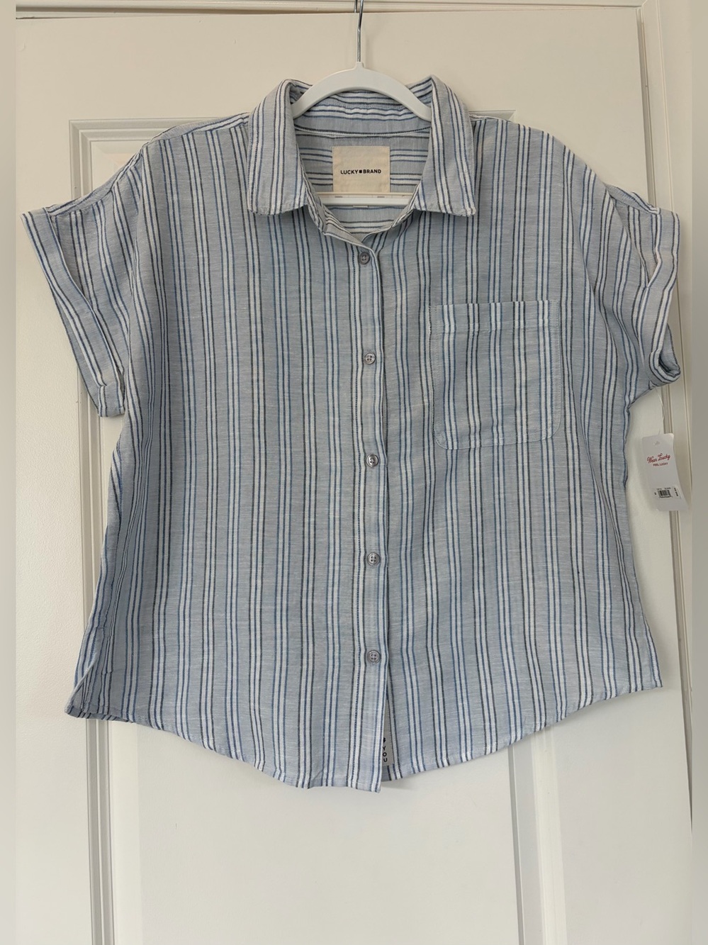 Lucky Brand Woman’s  Light Blue Striped Button-Up Shirt